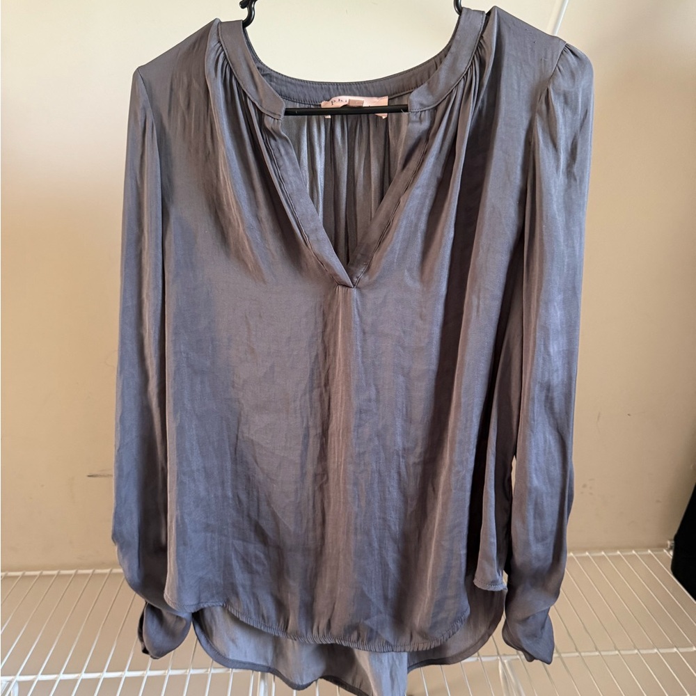 Philosophy Gray Relaxed Pleated Blouse